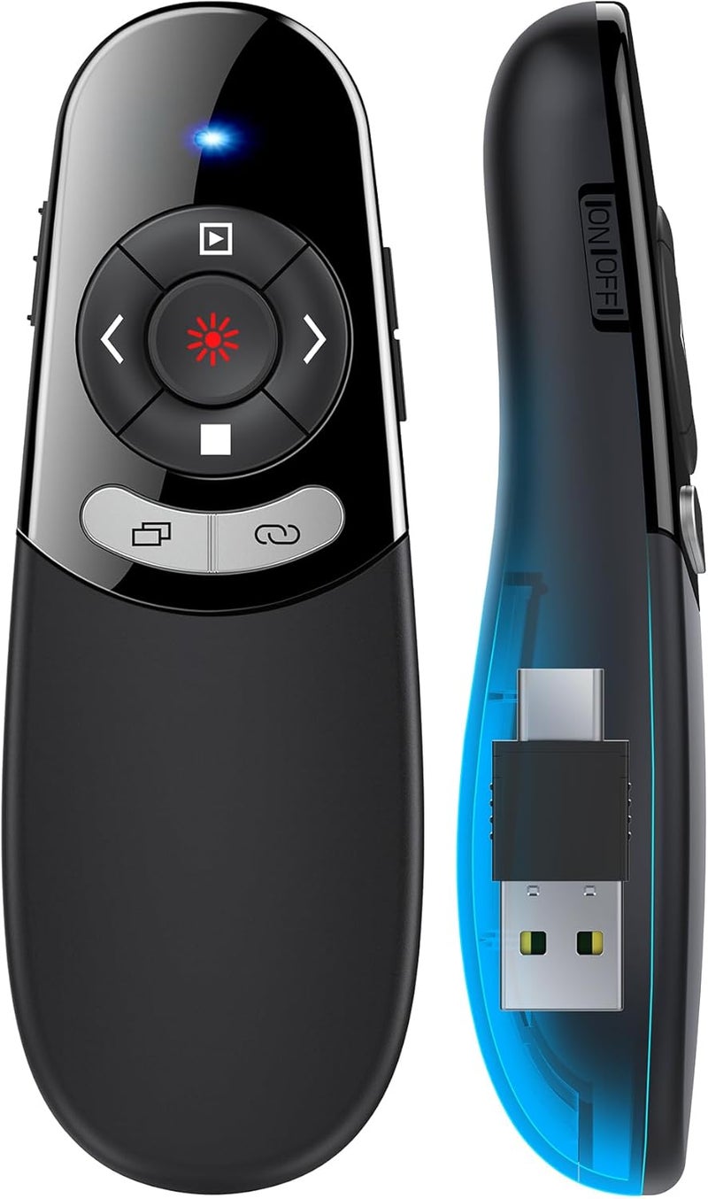 DinoFire 2 in 1 Type C USB Presentation Clicker，Wireless Presenter Remote PowerPoint Clicker for Computer Presentations with Volume Control,Slide Advancer for Mac Laptop - Image 1